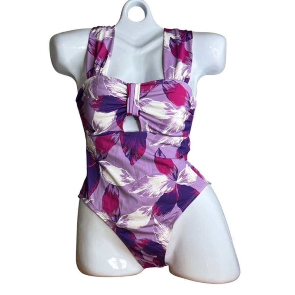 MYNAH Women's Floral Cutout One-Piece Swimsuit Purple Pink Size XL